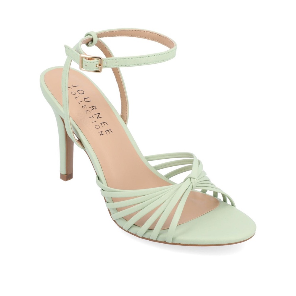 JOURNEE COLLECTION WOMEN'S VANITA OPEN TOE HEEL SANDALS SAGE GREEN VEGAN LEATHER